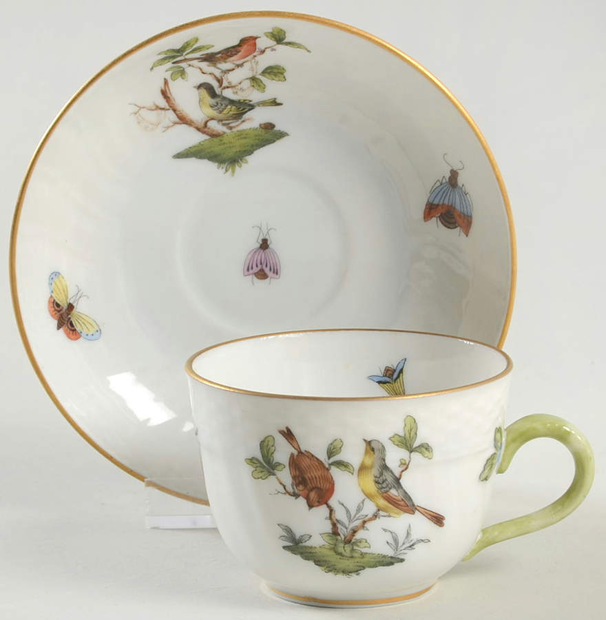 Rothschild Bird (RO) Flat Demitasse Cup & Saucer Set by Herend-1