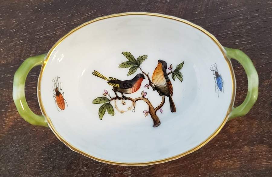 Rothschild Bird (RO) 2" Small Oval Handled Basket by Herend-1