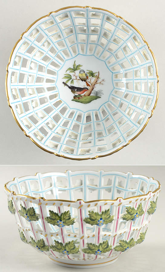 Rothschild Bird (RO) 6" Round Open Weave Basket by Herend-1