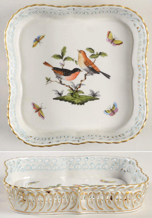 Rothschild Bird (RO) Square Openwork Gallery Tray by Herend-1