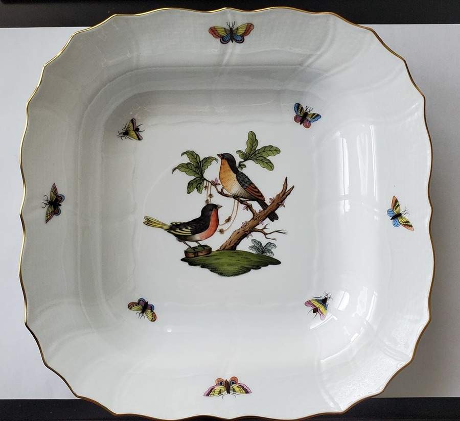 Rothschild Bird (RO) 10" Large Square Fruit Bowl by Herend-1