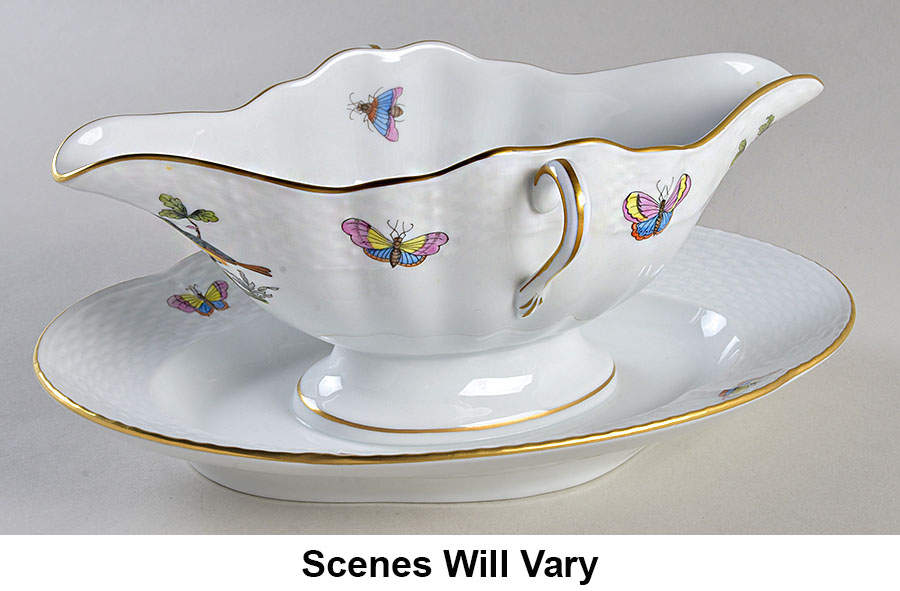 Rothschild Bird (RO) Gravy Boat with Attached Underplate by Herend-1