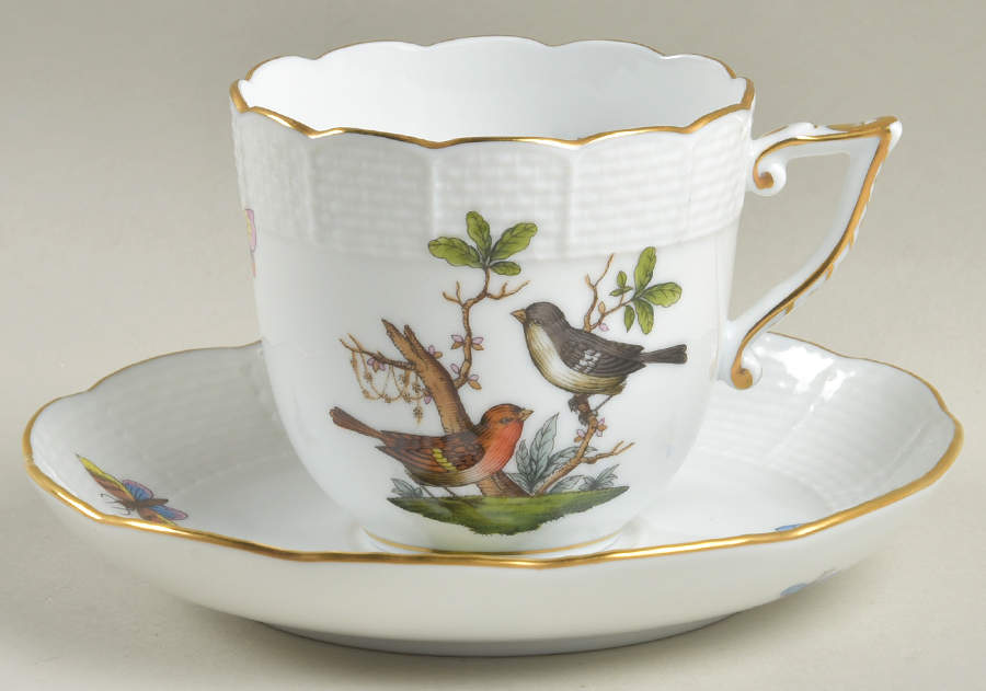 Rothschild Bird (RO) Chocolate Cup & Saucer Set by Herend-1