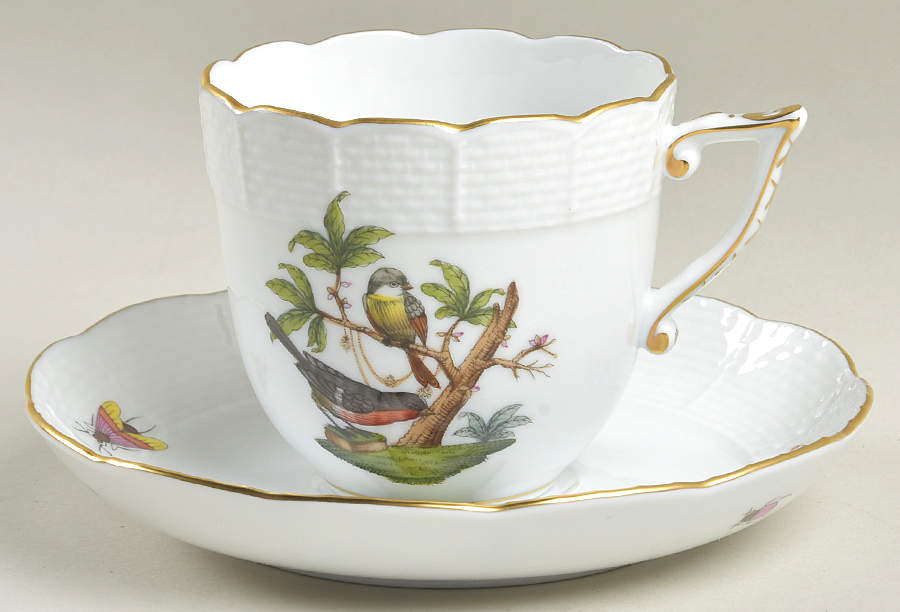 Rothschild Bird (RO) Chocolate Cup & Saucer Set by Herend-1