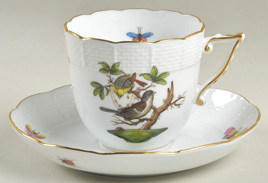 Rothschild Bird (RO) Chocolate Cup & Saucer Set by Herend-1