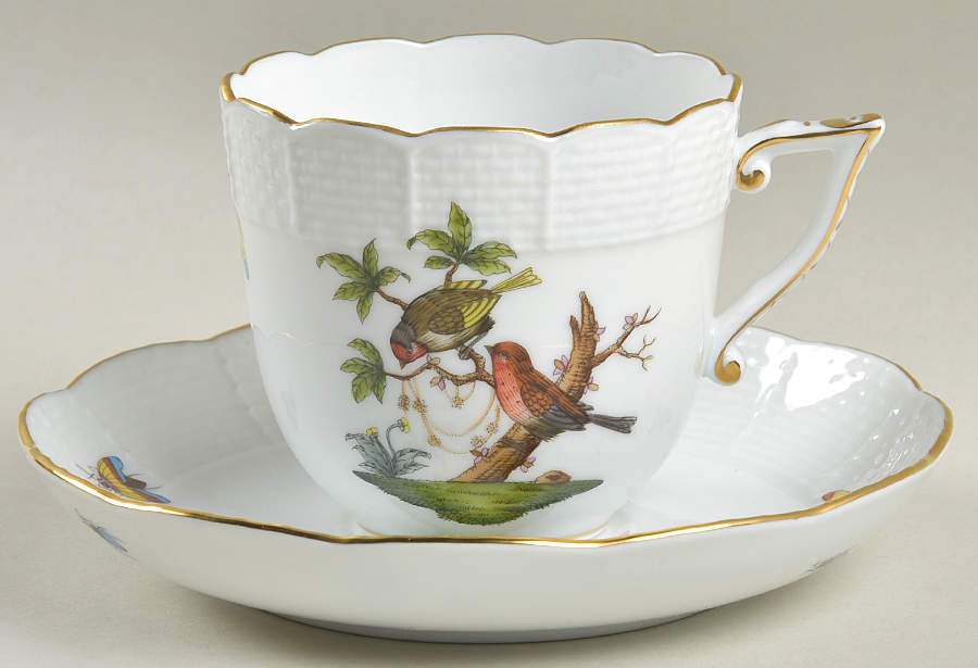 Rothschild Bird (RO) Chocolate Cup & Saucer Set by Herend-1