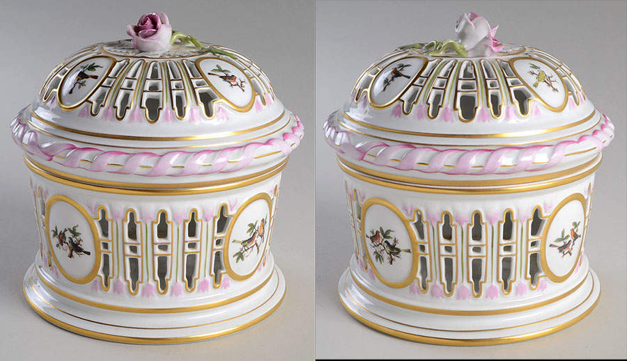 Rothschild Bird (RO) Biscuit Barrel & Lid by Herend-1