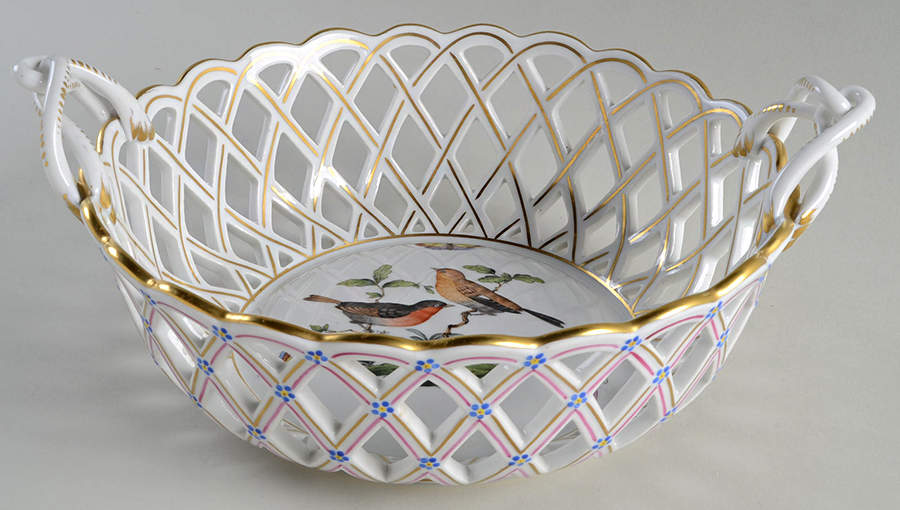 Rothschild Bird (RO) 8" Round Open Weave Basket by Herend-1