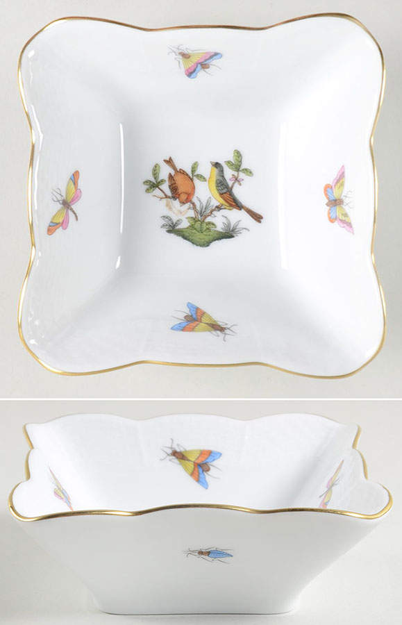 Rothschild Bird (RO) Square Fruit/Dessert (Sauce) Bowl by Herend-1