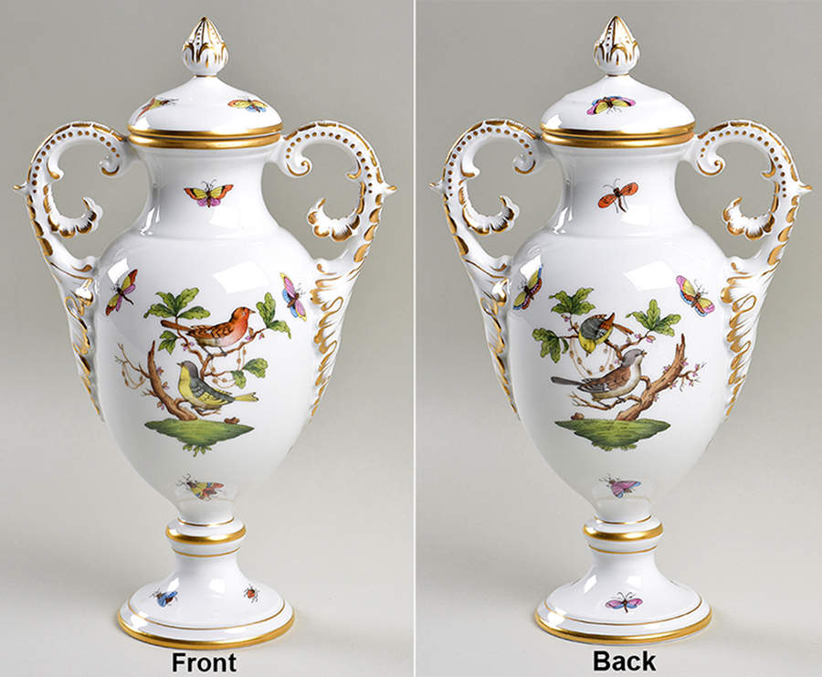 Rothschild Bird (RO) 10" Footed Urn with Lid by Herend-1