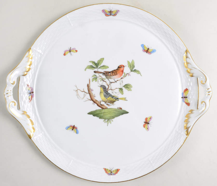 Rothschild Bird (RO) 11" Round Tray W/Handles by Herend-1