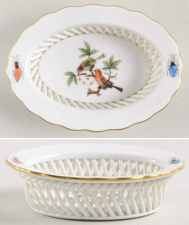 Rothschild Bird (RO) 3" Oval Open Weave Basket by Herend-1