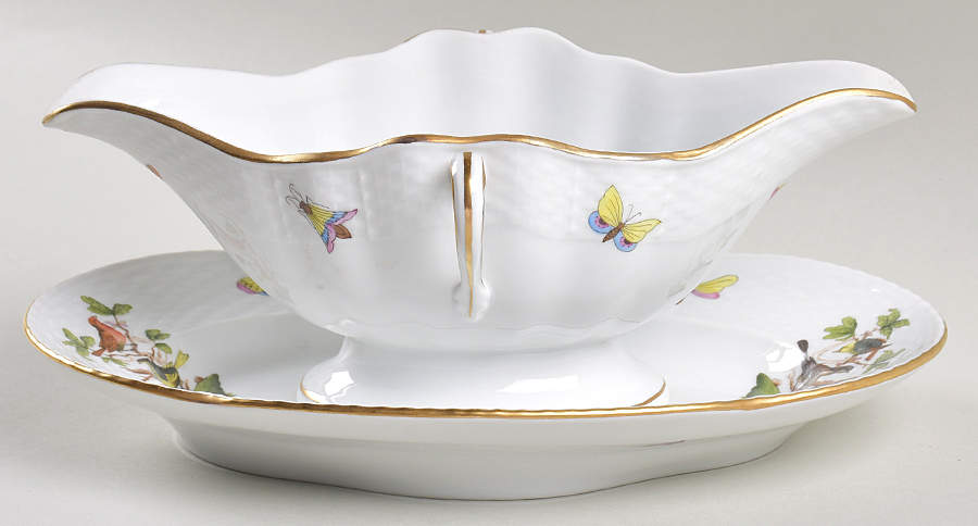 Rothschild Bird (RO) Gravy Boat w/Attached Underplate No Lid by Herend-1