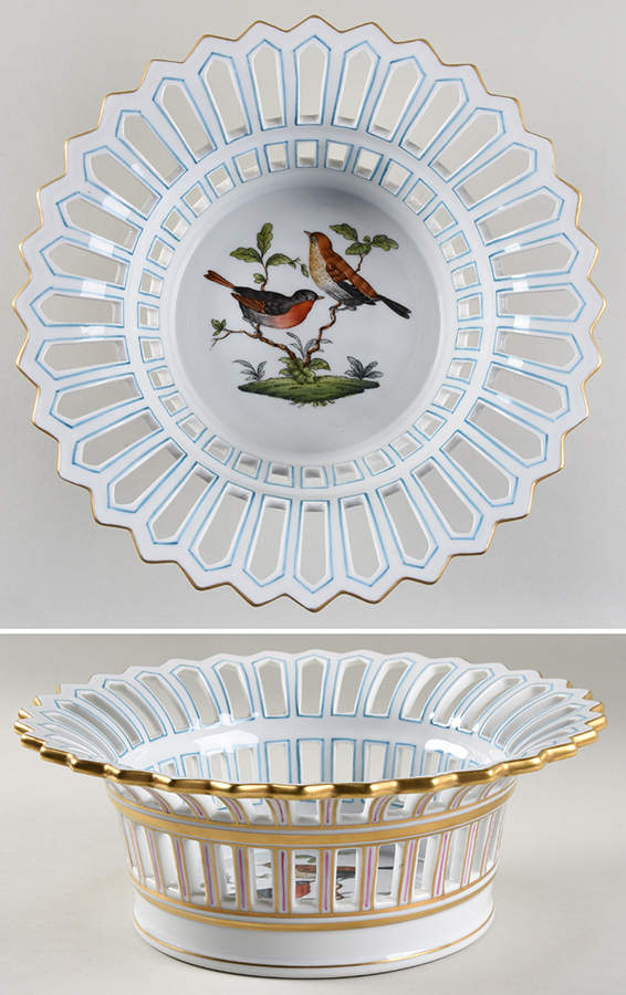 Rothschild Bird (RO) 9" Round Open Weave Basket by Herend-1