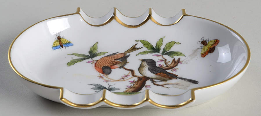 Rothschild Bird (RO) 5" Oval Ashtray with 6 Slot by Herend-1