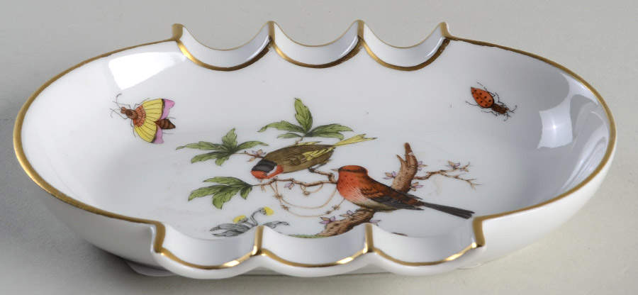 Rothschild Bird (RO) 5" Oval Ashtray with 6 Slot by Herend-1
