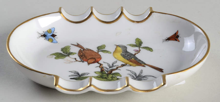 Rothschild Bird (RO) 5" Oval Ashtray with 6 Slot by Herend-1