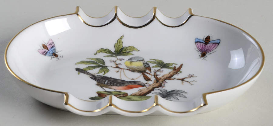 Rothschild Bird (RO) 5" Oval Ashtray with 6 Slot by Herend-1