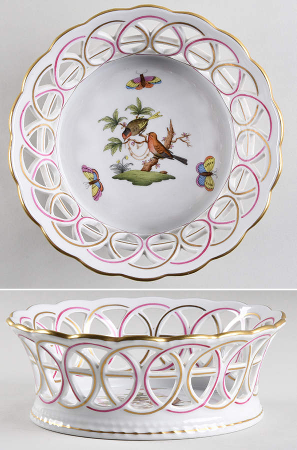 Rothschild Bird (RO) 7" Round Open Weave Basket by Herend-1