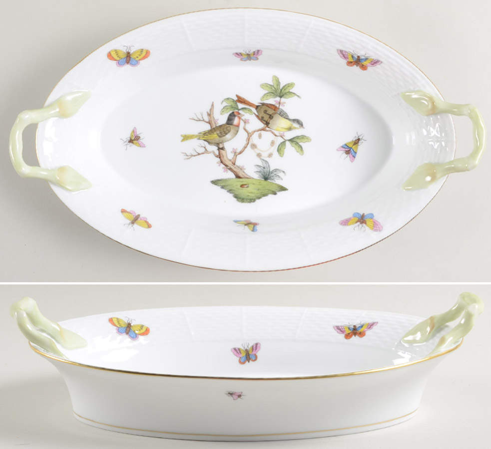 Rothschild Bird (RO) Oval Handled Bread Dish by Herend-1