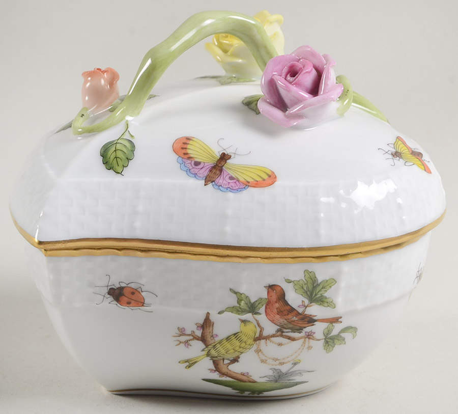 Rothschild Bird (RO) 3" Heart Shape Box & Lid by Herend-1