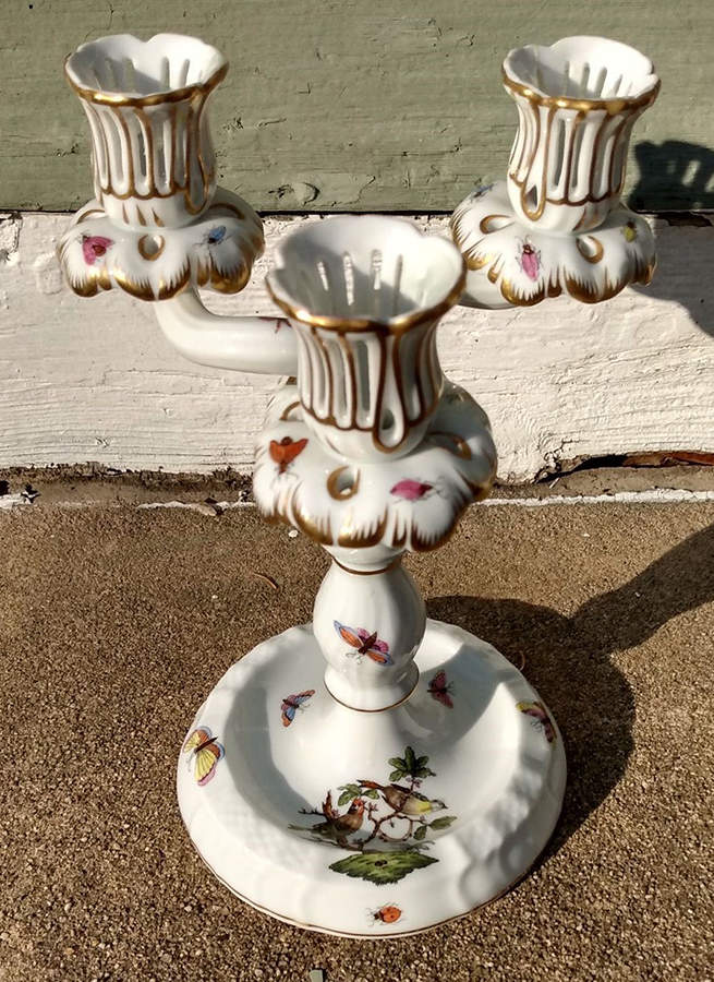 Rothschild Bird (RO) 9" Three Light Candlestick (Uses a Candle Arm) by Herend-1