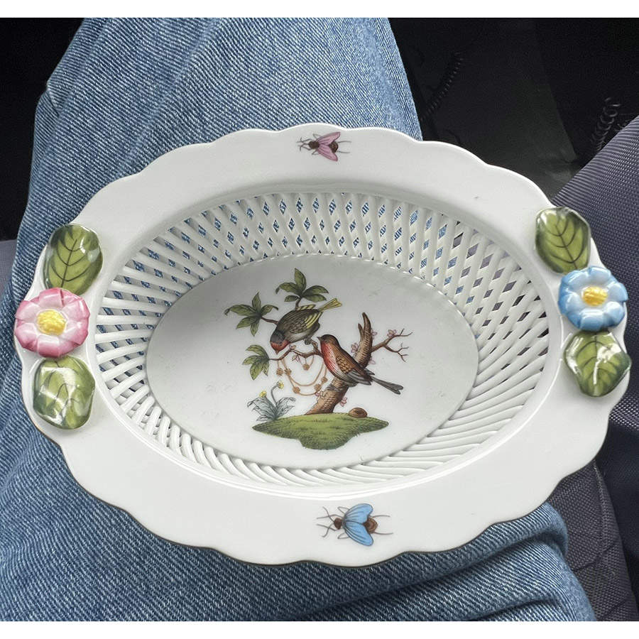 Rothschild Bird (RO) 5" Oval Open Weave Basket by Herend-1