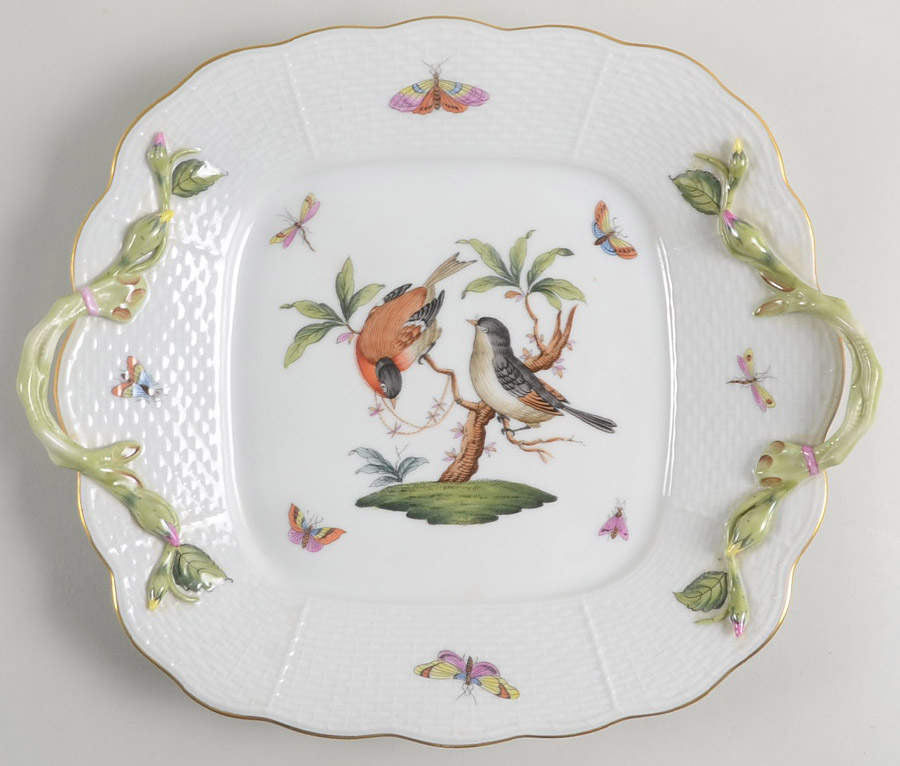 Rothschild Bird (RO) 11" Square Handled Cake Plate by Herend-1