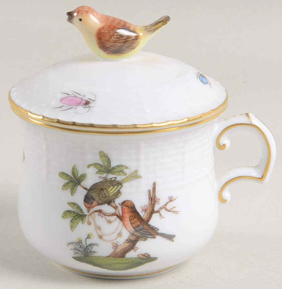 Rothschild Bird (RO) Pot de Creme (2 Pc)-Lid & Base by Herend-1
