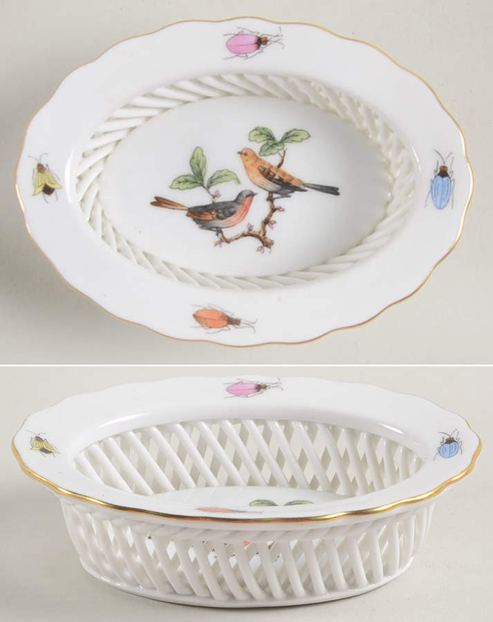 Rothschild Bird (RO) 3" Oval Open Weave Basket by Herend-1