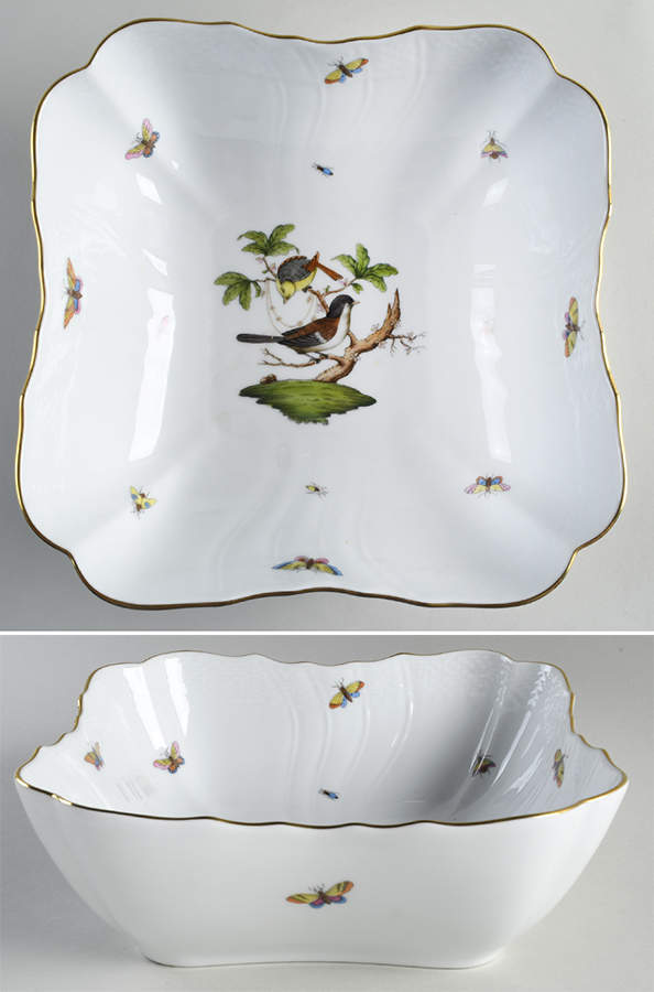 Rothschild Bird (RO) 10" Square Salad Serving Bowl by Herend-1