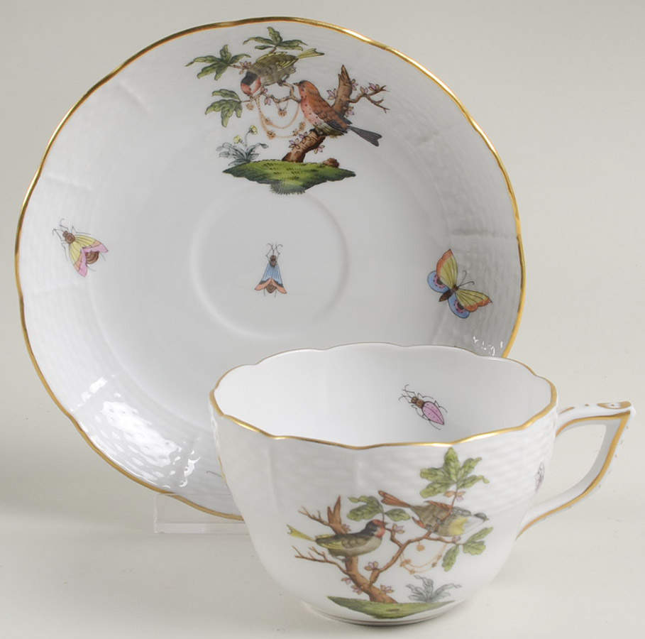 Rothschild Bird (RO) Footed Cup & Saucer Set by Herend-1