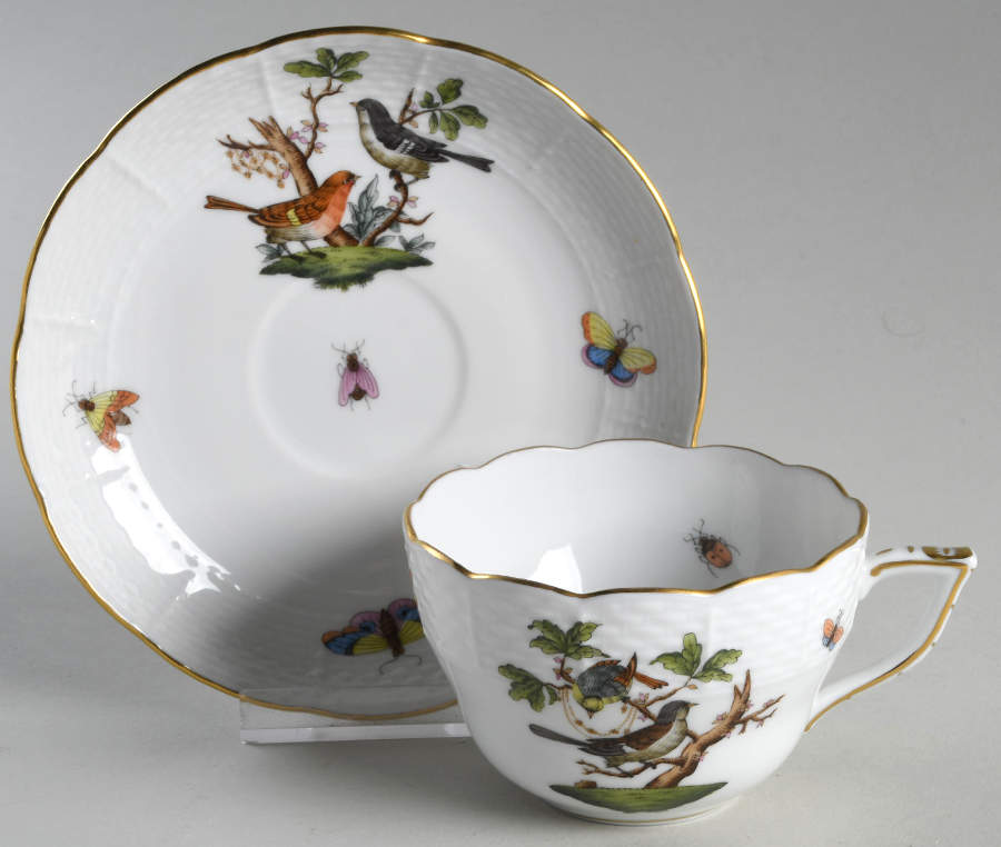 Rothschild Bird (RO) Footed Cup & Saucer Set by Herend-1
