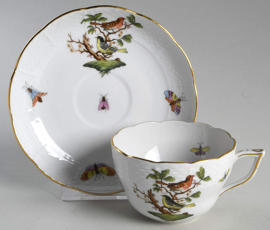 Rothschild Bird (RO) Footed Cup & Saucer Set by Herend-1