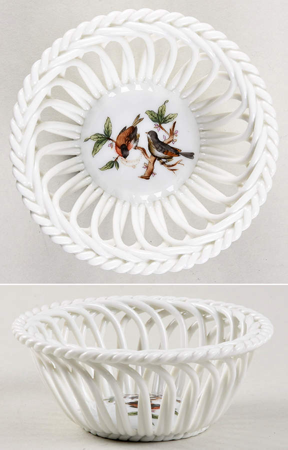 Rothschild Bird (RO) 5" Round Open Weave Basket by Herend-1