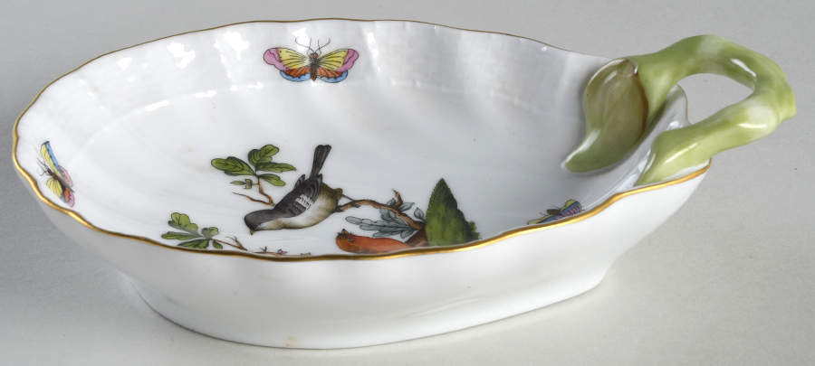Rothschild Bird (RO) 6" Handled Shell Shaped Dish by Herend-1