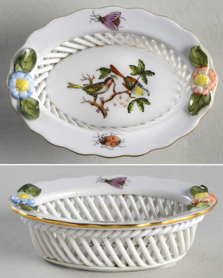 Rothschild Bird (RO) 3" Oval Open Weave Basket by Herend-1