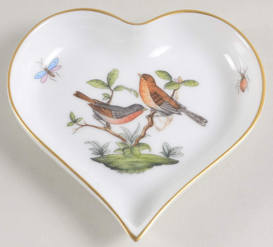 Rothschild Bird (RO) Hearts Shaped Tray by Herend-1