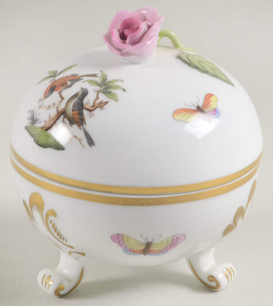 Rothschild Bird (RO) Footed Bon Bon & Lid by Herend-1