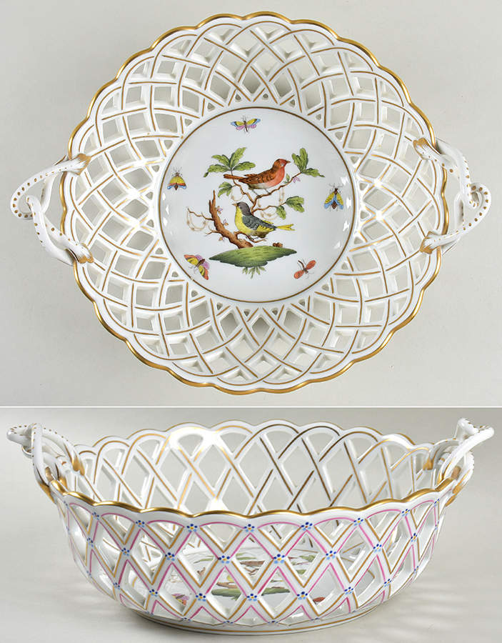 Rothschild Bird (RO) 8'' Round Open Weave Basket by Herend-1
