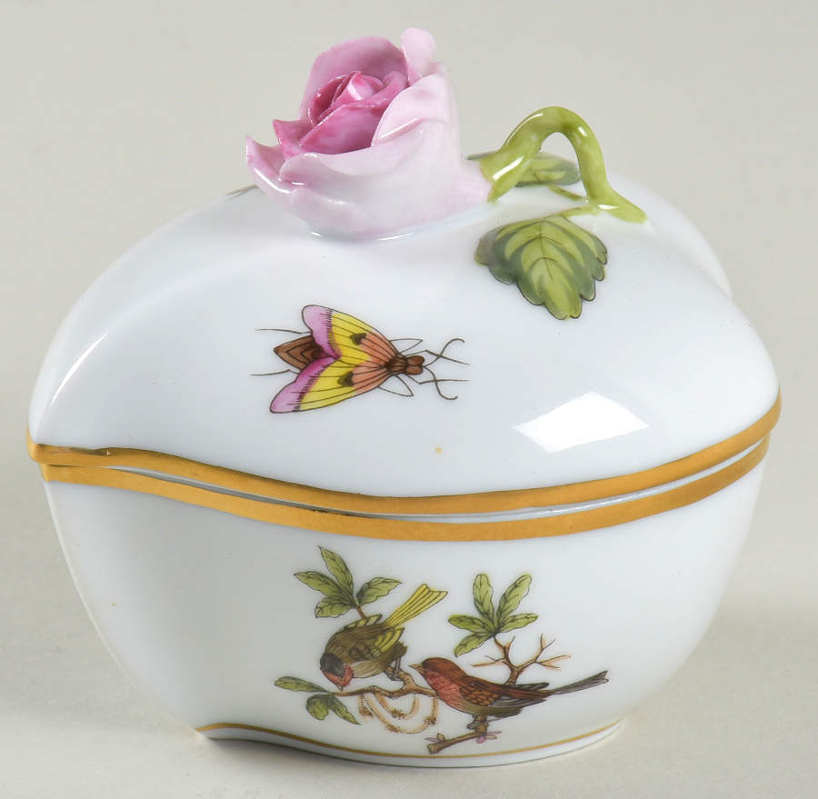 Rothschild Bird (RO) 3" Heart Shaped Box & Lid by Herend-1