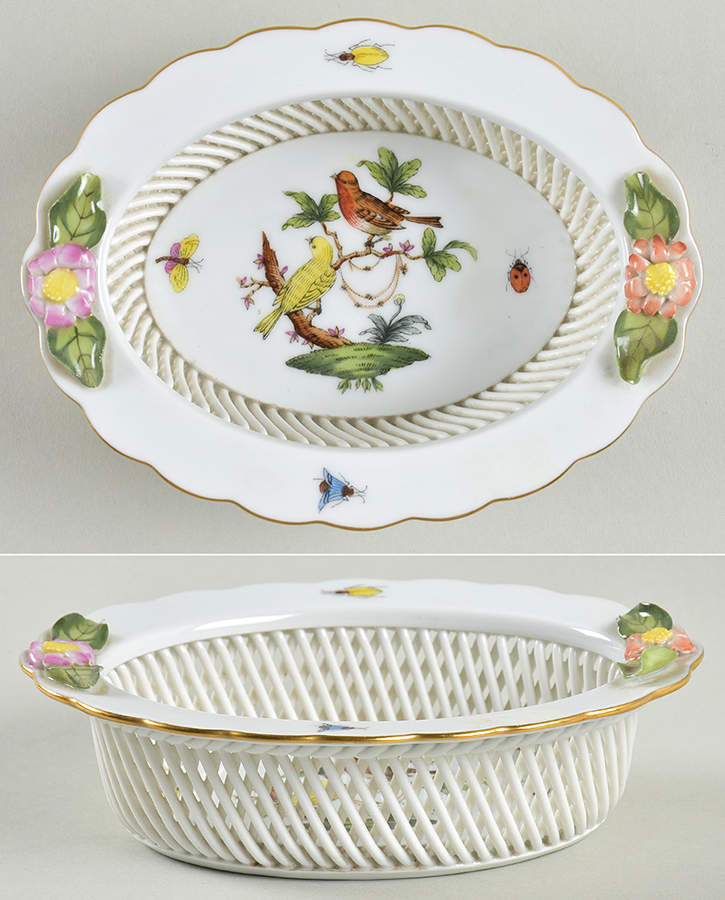 Rothschild Bird (RO) 5" Oval Open Weave Basket by Herend-1
