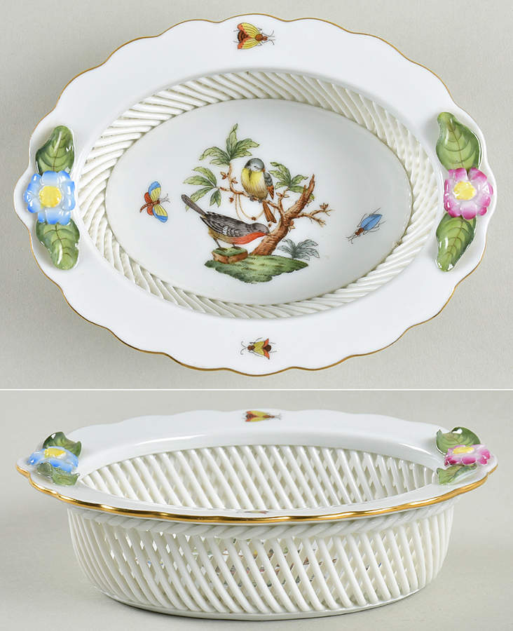 Rothschild Bird (RO) 5" Oval Open Weave Basket by Herend-1