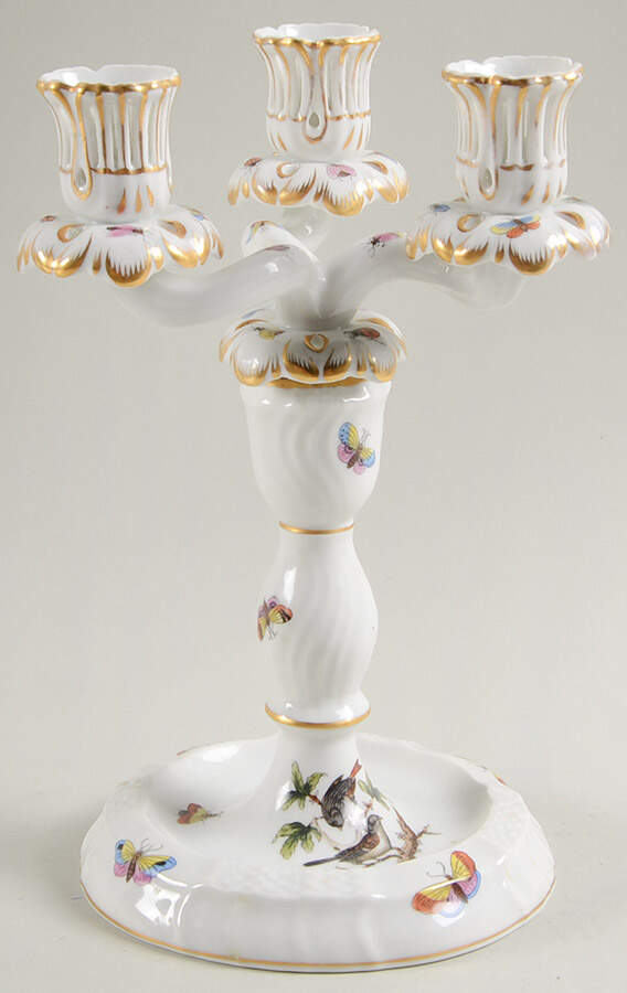 Rothschild Bird (RO) 9" Three Light Candlestick (Uses a Candle Arm) by Herend-1