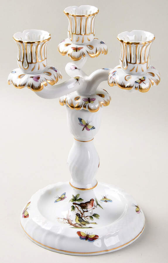 Rothschild Bird (RO) 9" Three Light Candlestick (Uses a Candle Arm) by Herend-1