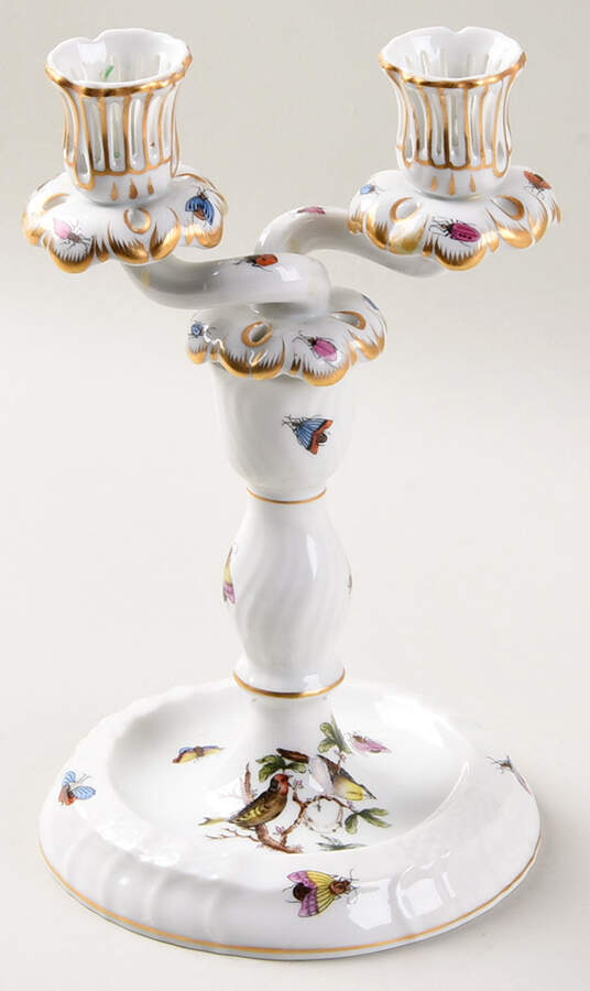 Rothschild Bird (RO) 9" Double Light Candlestick by Herend-1