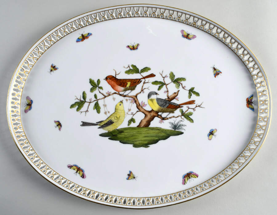 Rothschild Bird (RO) 16" Oval Pierced Tray by Herend-1