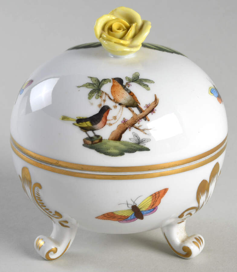 Rothschild Bird (RO) Footed Bon Bon & Lid by Herend-1