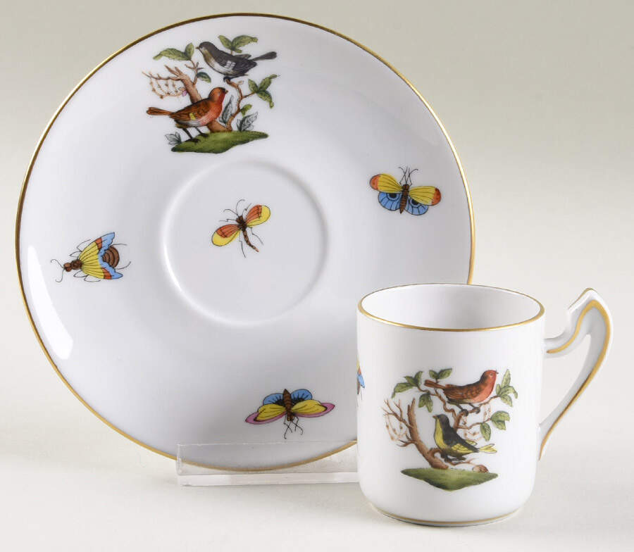 Rothschild Bird (RO) Flat Demitasse Cup & Saucer Set by Herend-1