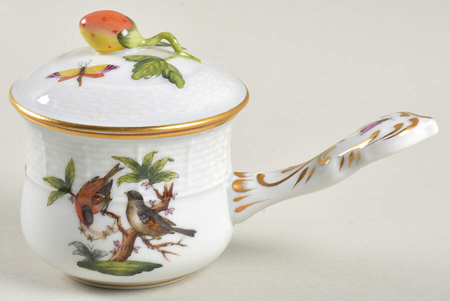 Rothschild Bird (RO) (2 Pc) Pot de Creme W/Stick Handle by Herend-1